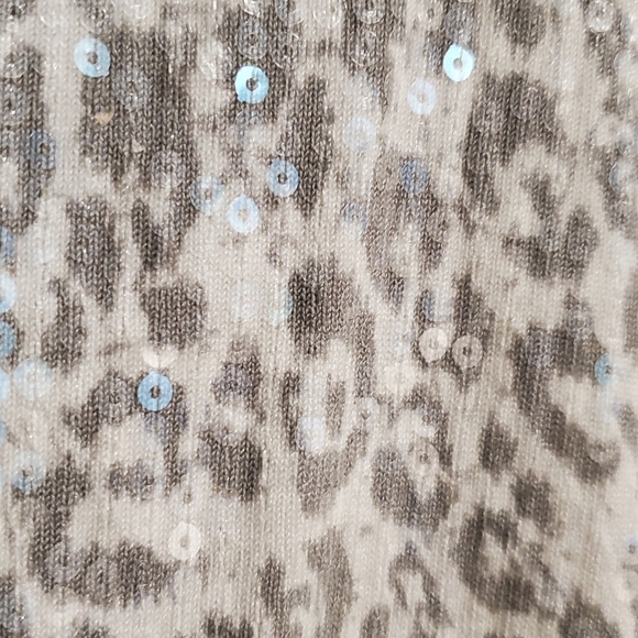 Grey and White Leopard Print Sequin Sweater - Picture 2 of 6